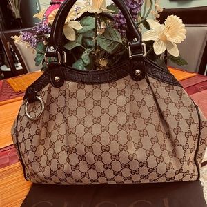 Gucci Sukey Shoulder bag handbag canvas leather brown